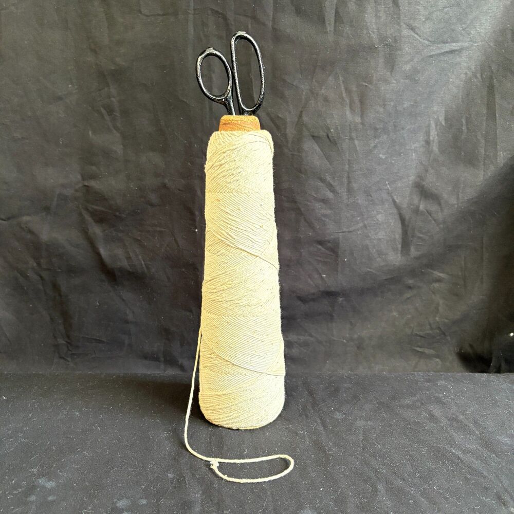 Vintage Industrial Textile Thread Cone Bobbin with Scissors Sewing Room Decor